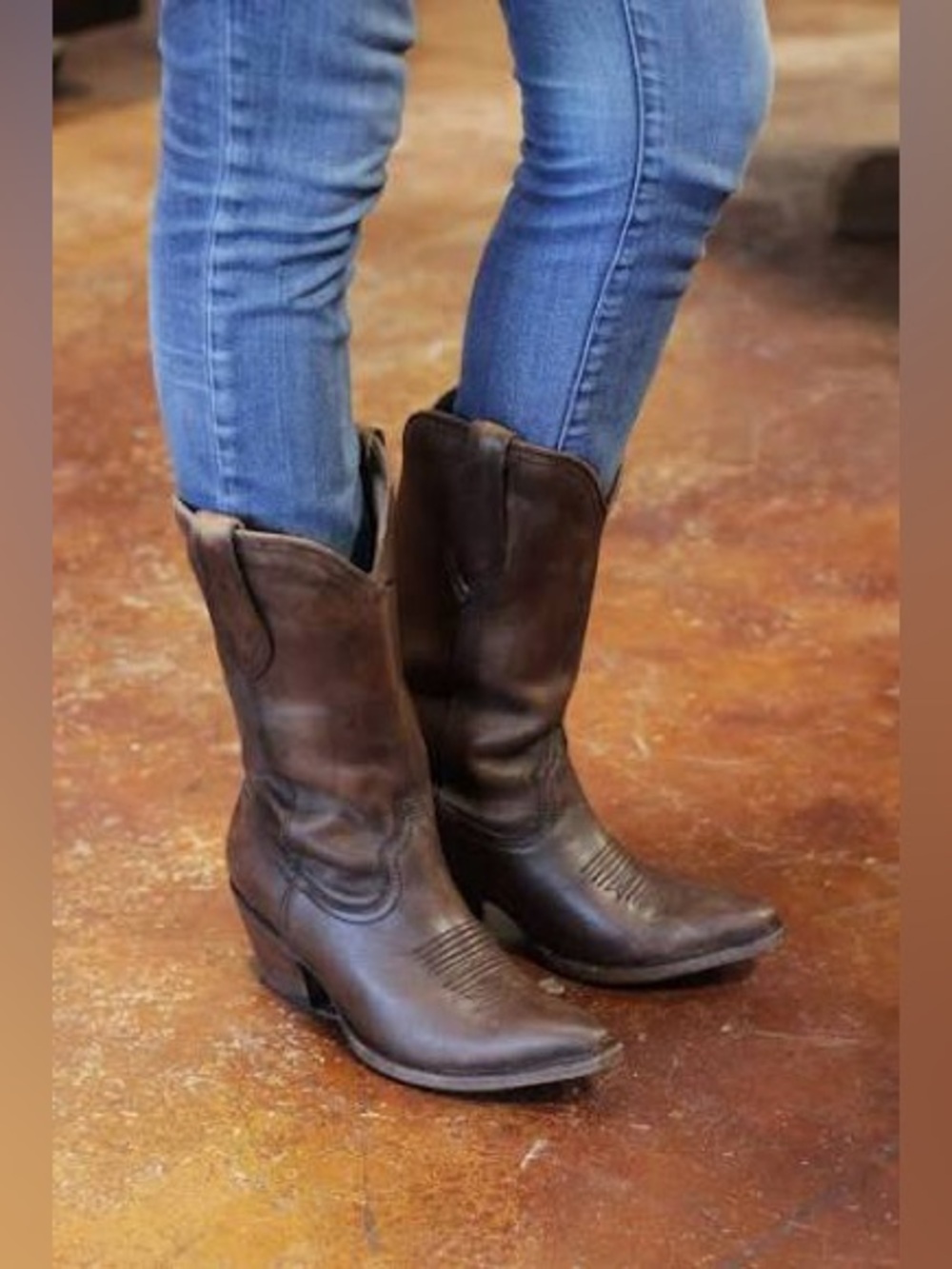 👣 Ariat Josefina J Toe Classic Cowboy Cowgirl Western Boots Distressed Brown 6.5